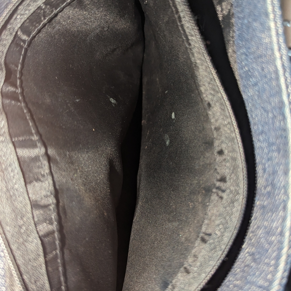 Essential Everyday Distressed Indigo Denim Light Tan Leather Tote Bag - Picture 6 of 6